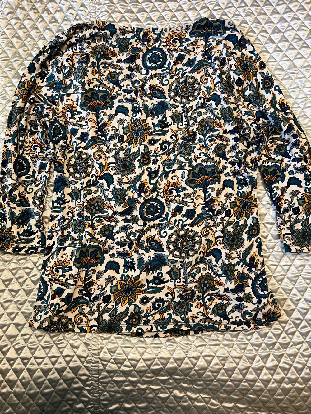 Talbots Teal, Yellow and White Floral Paisley Wrap Tunic - Picture 7 of 9